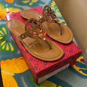 Tory Burch Miller Patent sandal in Sand, size 8